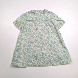 Vintage Handmade Dress Girls Sz 18-24m Green Floral Mod Hippie Boho Dainty